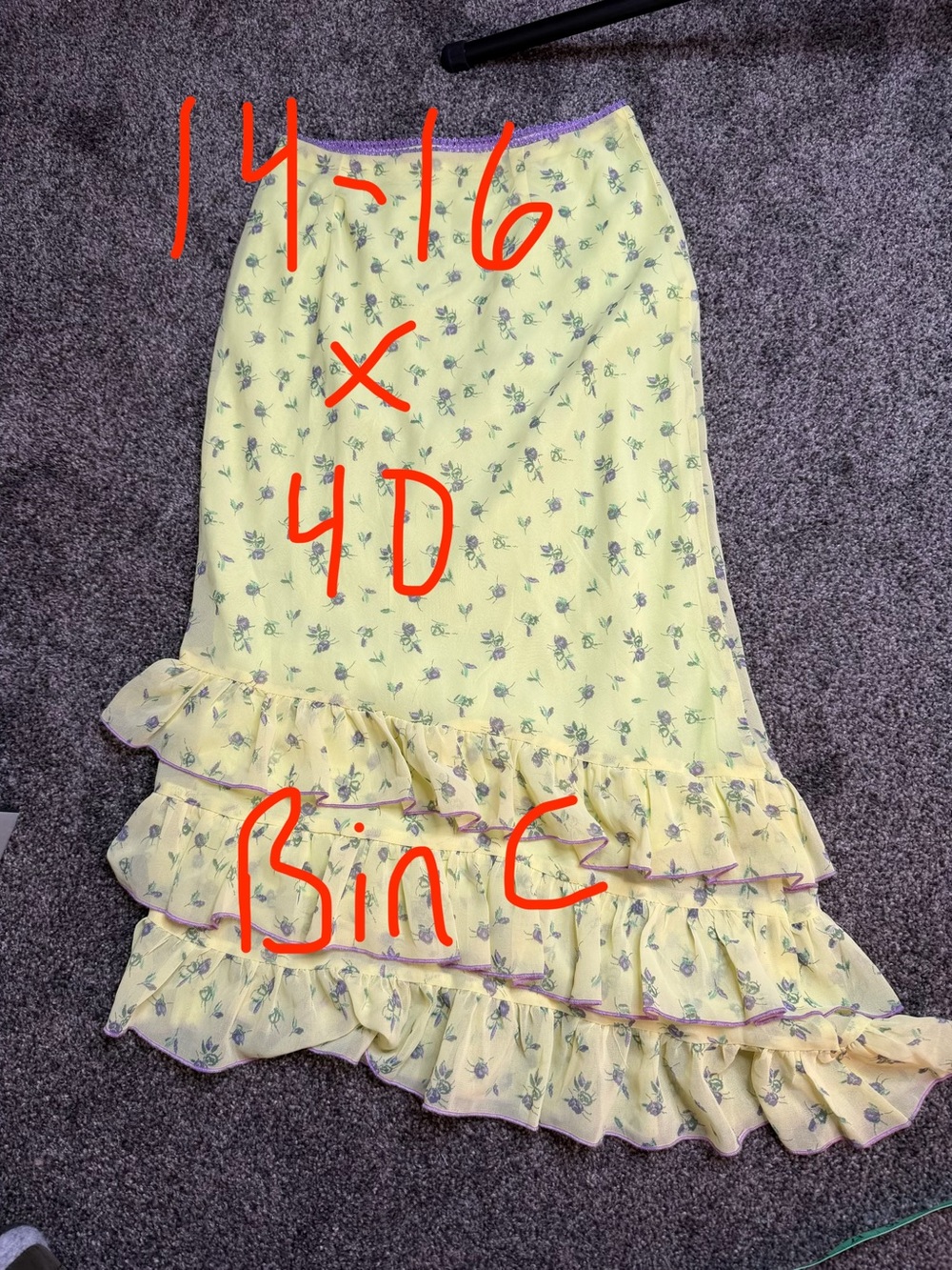 Kimchi Blue Yellow Floral Ruffle Asymmetrical Midi Skirt Size S Y2K - Picture 7 of 9
